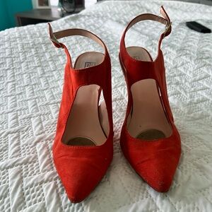 3 inch sling back, orange suede heels